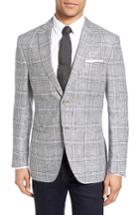 Men's Jkt New York Trim Fit Plaid Linen Sport Coat S - Grey