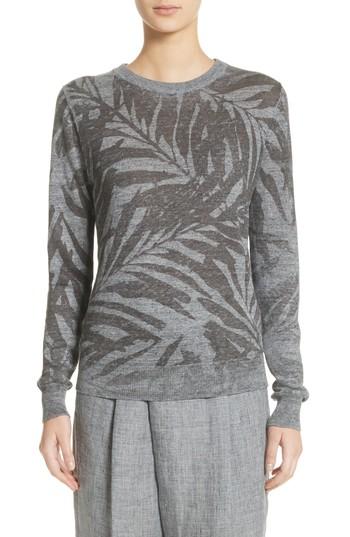 Women's Michael Kors Palm Print Linen Sweater - Grey