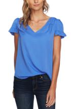 Women's Cece Ruffled Satin Jacquard Top, Size - Blue