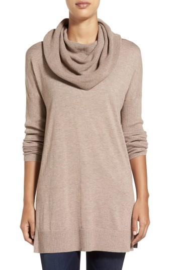 Petite Women's Caslon Side Slit Cowl Neck Tunic, Size P - Beige