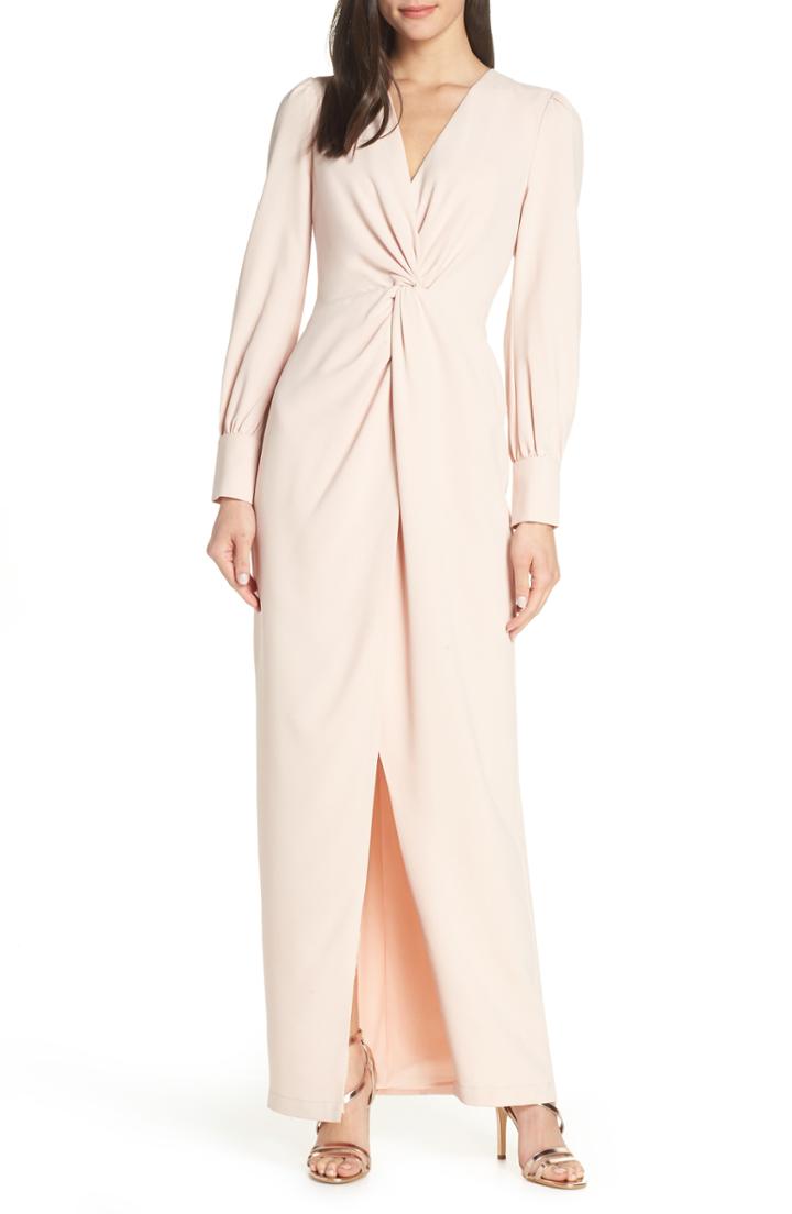 Women's Harlyn Twist Front Faux Wrap Gown - Pink
