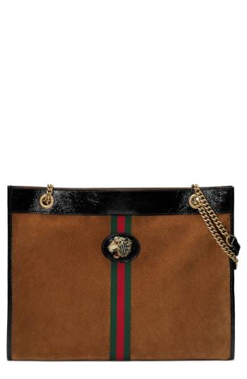 Gucci Tiger Head Suede Tote - Brown