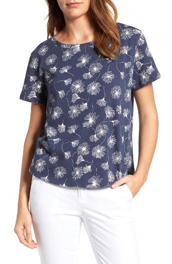 Women's Caslon Print Crinkle Cotton Blend Top - Blue