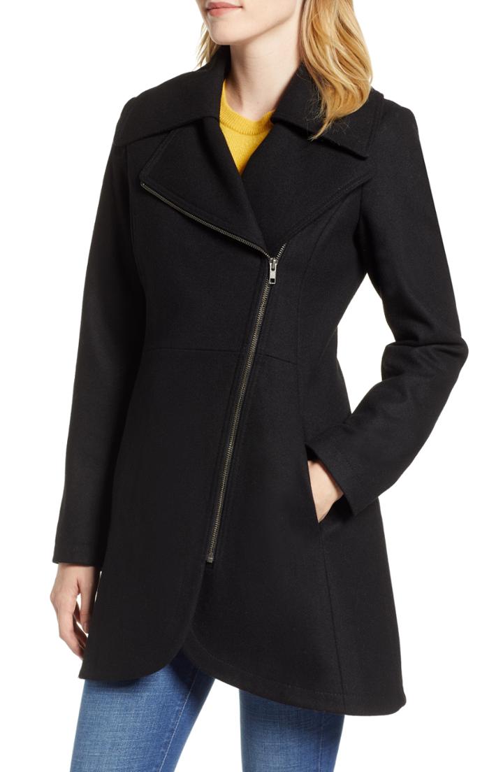 Women's Halogen Asymmetrical Zip Wool Blend Coat