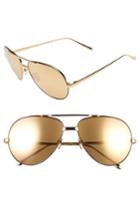 Women's Linda Farrow 59mm 24 Karat Gold Trim Aviator Sunglasses - Yellow Gold/ Black/ Gold