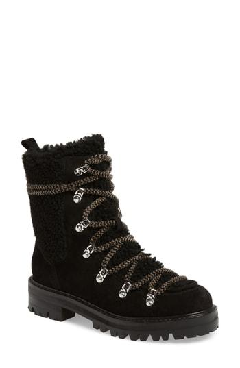 Women's Sigerson Morrison Isla Genuine Shearling Lined Hiker Boot Eu - Black
