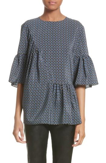 Women's Stella Mccartney Windsor Print Silk Ruffle Blouse Us / 44 It - Black