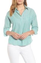 Women's Velvet By Graham & Spencer Popover Stripe Cotton Shirt - Green