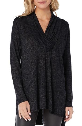 Women's Michael Stars Brooklyn Surplice Jersey Tunic Top, Size - Black