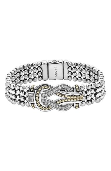 Women's Lagos 'newport' Diamond Knot Flat Caviar Bracelet