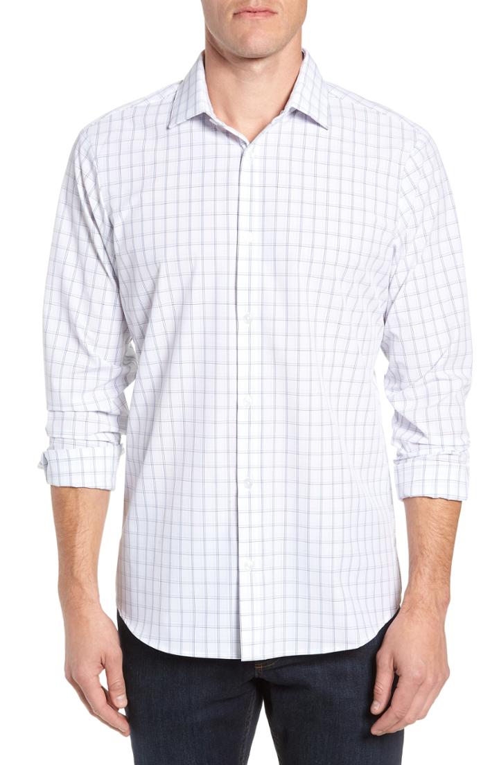 Men's Mizzen+main Sanders Slim Fit Check Performance Sport Shirt, Size - White