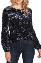 Women's Cece Bloomsbury Floral Puff Sleeve Stretch Velvet Blouse - Blue