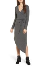 Women's One Clothing Ribbed Knit Asymmetrical Wrap Midi Dress - Grey