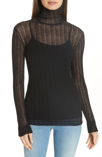 Women's Theory Lory Sheer Turtleneck, Size - Black