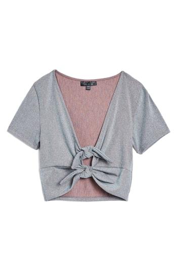 Women's Topshop Metallic Knot Crop Top Us (fits Like 0-2) - Metallic