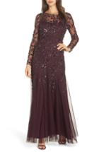 Women's Adrianna Papell Floral Bead Embellished Gown - Purple