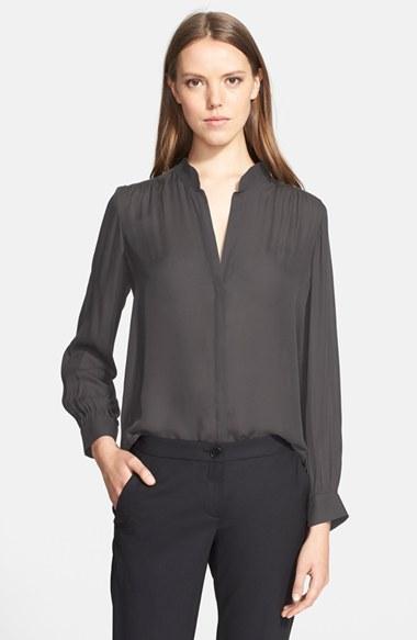 Women's L'agence 'bianca' Band Collar Silk Blouse - Black