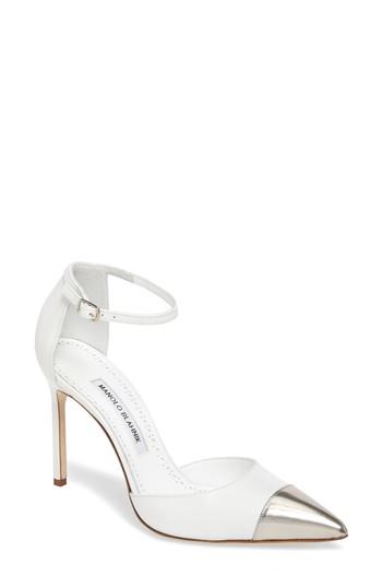 Women's Manolo Blahnik Trova Cap Toe Pump .5us / 36.5eu - White