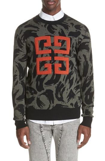 Men's Givenchy 4g Jacquard Wool Sweater - Green