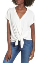 Women's Good Luck Gem Tie Front Rib Knit Top - Ivory