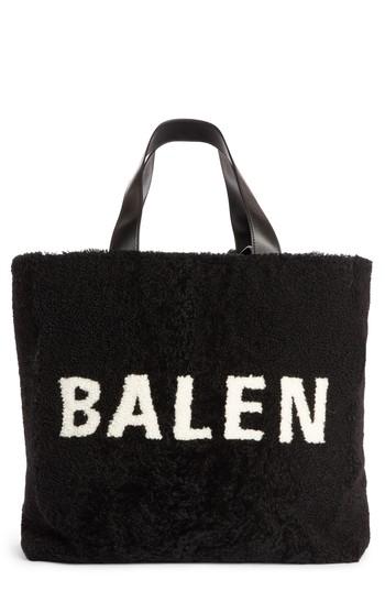 Balenciaga Logo Genuine Shearling Tote - Black