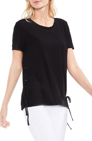 Women's Vince Camuto Side Lace-up Cotton Slub Top, Size - Black