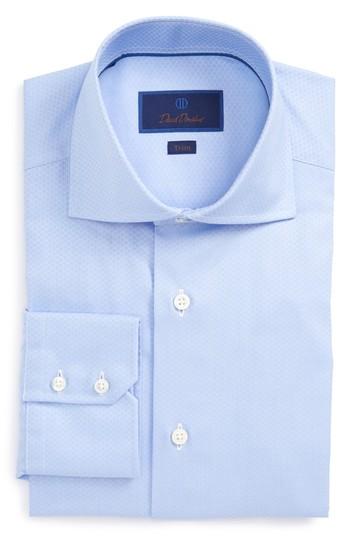 Men's David Donahue Trim Fit Herringbone Weave Dress Shirt .5 32/33 - Blue
