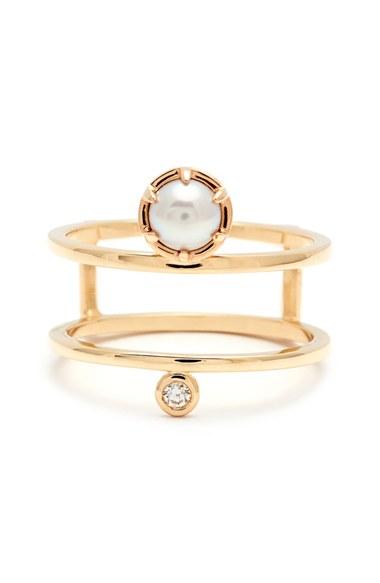 Women's Anna Sheffield 'reverse Attelage' Double Band Pearl & Diamond Ring