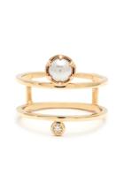 Women's Anna Sheffield 'reverse Attelage' Double Band Pearl & Diamond Ring