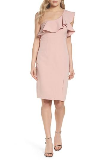 Women's Bardot One-shoulder Ruffle Sheath Dress - Pink