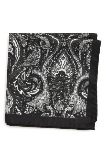 Men's Eton Paisley Silk Pocket Square, Size - Black