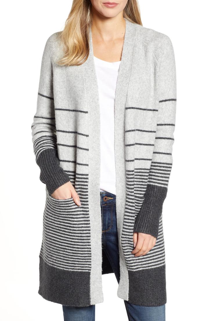 Women's Lucky Brand Stripe Sweater Duster - Grey