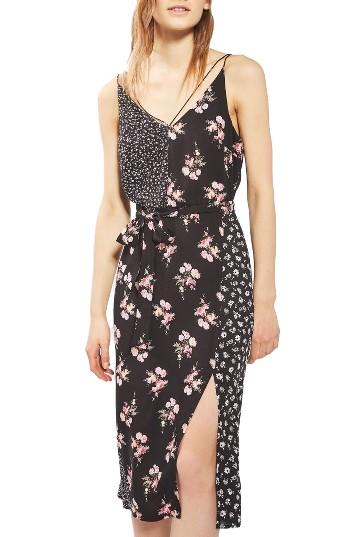 Women's Topshop Patchwork Floral Midi Slipdress Us (fits Like 0) - Black