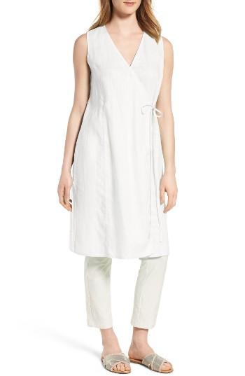 Women's Eileen Fisher Long Wrap Front Vest, Size - White