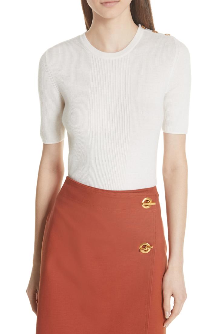 Women's Scotch & Soda Button Detail Heart Stripe Sweater