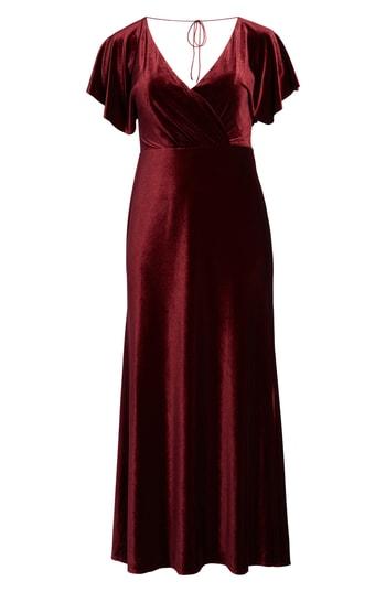 Women's Jenny Yoo Ellis Flutter Sleeve Stretch Velvet Gown - Red