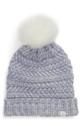 Women's Treasure & Bond Cable Knit Beanie With Faux Fur Pom - Black