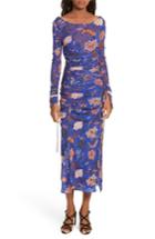 Women's Diane Von Furstenberg Mesh Overlay Floral Midi Dress - Purple