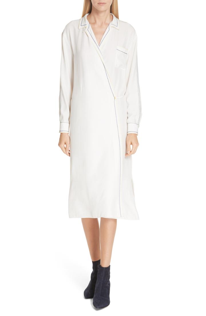 Women's Rag & Bone Anika Embroidered Silk Charmeuse Wrap Dress - White