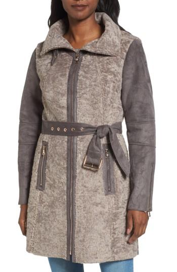 Women's Vince Camuto Faux Shearling Coat - Beige