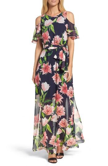 Women's Eliza J Floral Cold-shoulder Maxi Dress - Blue