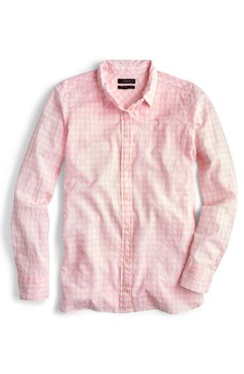 Women's J.crew Crinkle Gingham Boy Shirt (similar To 14w) - Pink