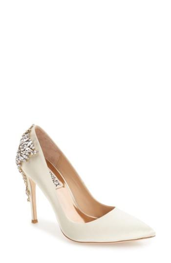 Women's Badgley Mischka 'gorgeous' Crystal Embellished Pointy Toe Pump .5 M - Ivory