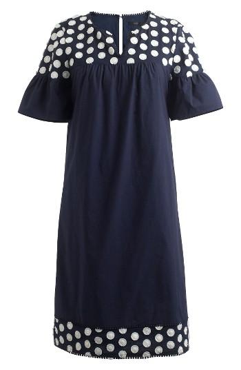 Women's J.crew Bell Sleeve Fringe Dot Dress - Blue