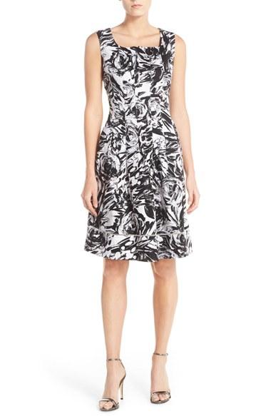 Women's Ellen Tracy Print Stretch Cotton Fit & Flare Dress