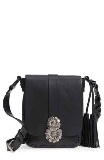 Saint Laurent Floral Clasp Leather Crossbody Bag - Black