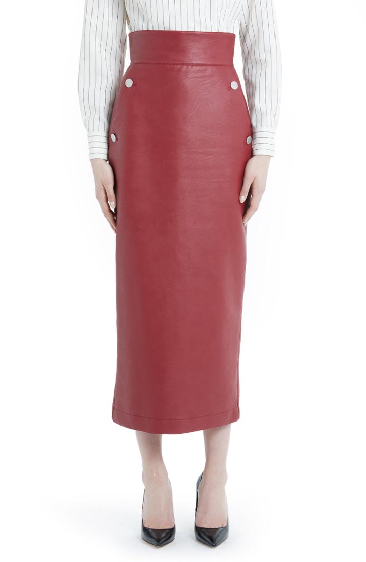 Women's Sara Battaglia Faux Leather Pencil Skirt Us / 48 It - Red