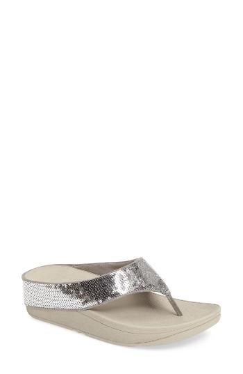 Women's Fitflop Ringer Sequined Wedge Flip Flop M - Metallic