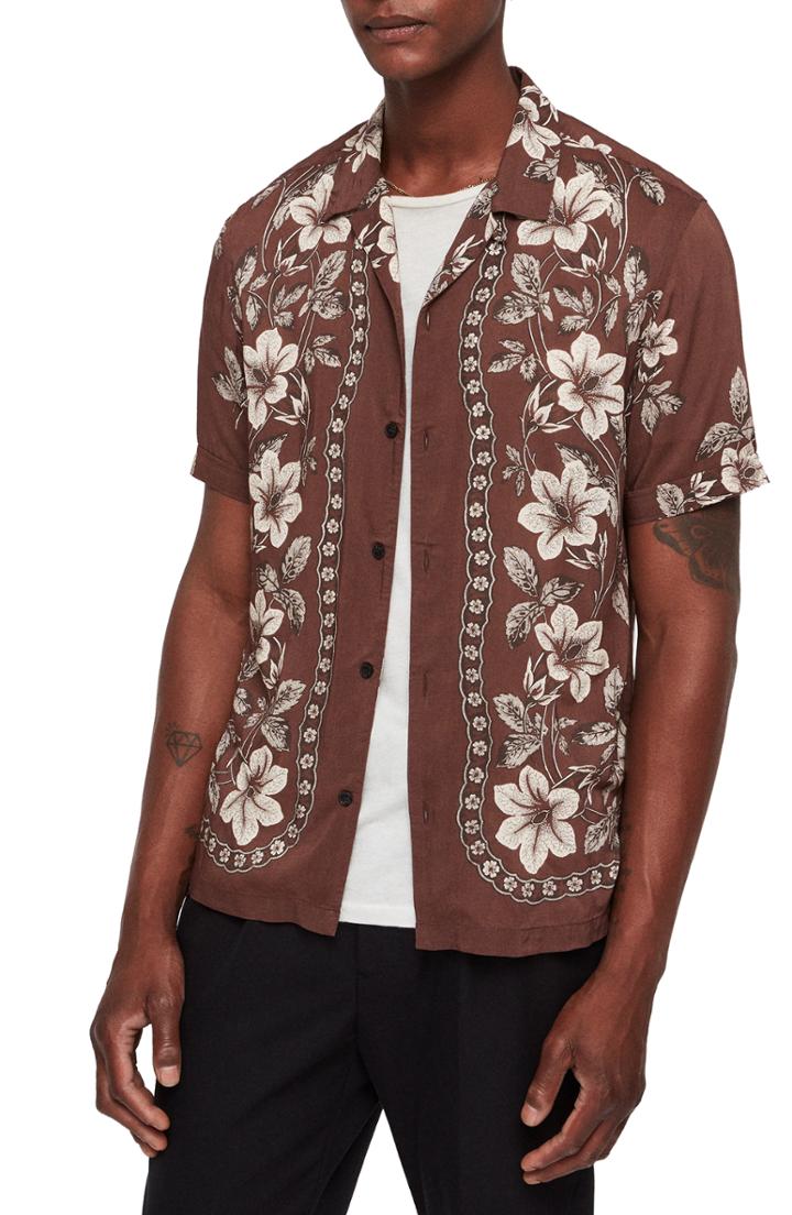 Men's Allsaints Baton Short Sleeve Slim Fit Sport Shirt - Orange