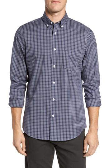 Men's Nordstrom Men's Shop Regular Fit Non-iron Mini Check Sport Shirt, Size - Blue